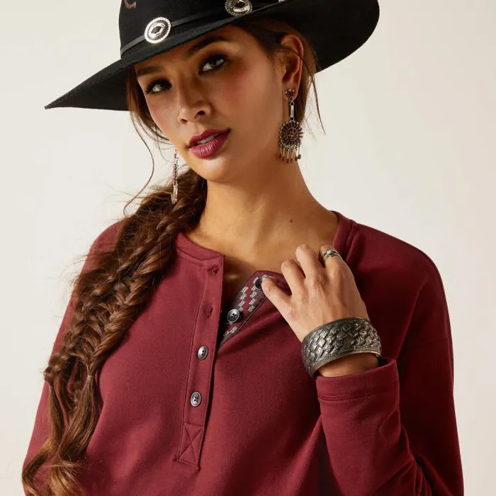 Women TShirts and Tops Ariat Terry Henley Sweatshirt Oxblood Red