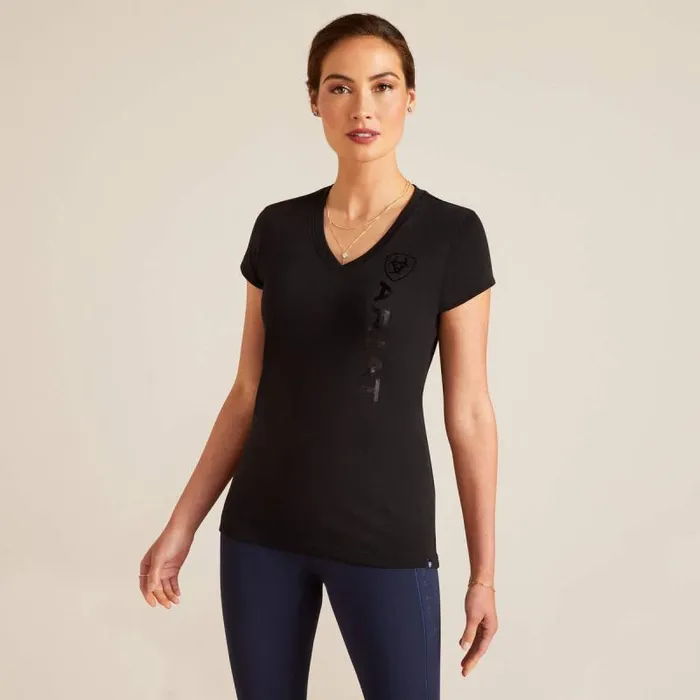 Women TShirts and Tops Ariat Vertical Logo V TShirt Black