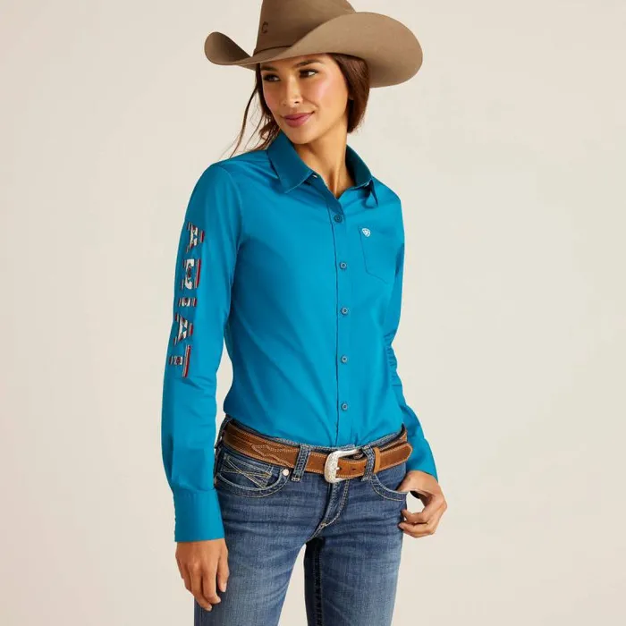 Women TShirts and Tops Ariat Wrinkle Resist Team Kirby Stretch Shirt Crystal Teal