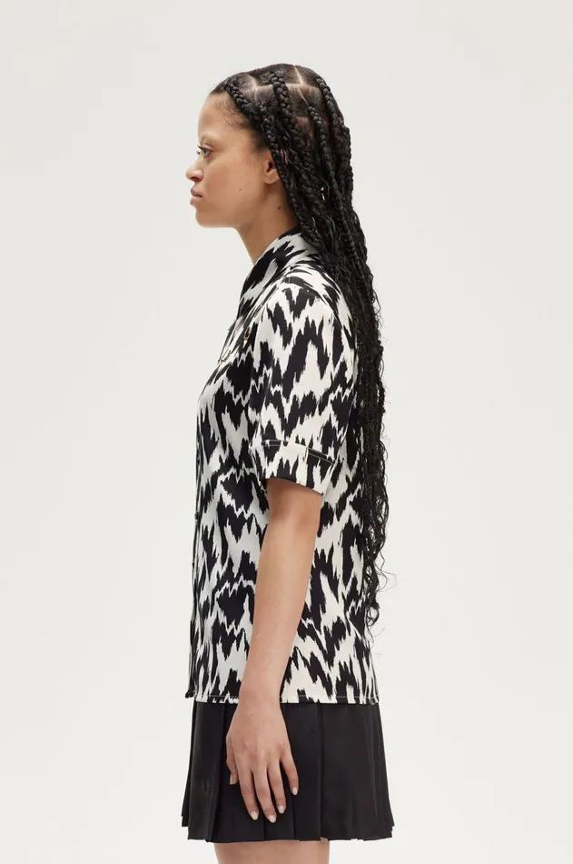 Women TShirts and Tops Fred Perry Animal Print Satin Shirt Ecru