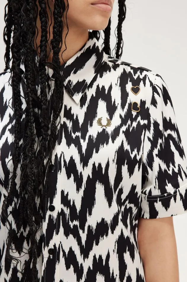 Women TShirts and Tops Fred Perry Animal Print Satin Shirt Ecru