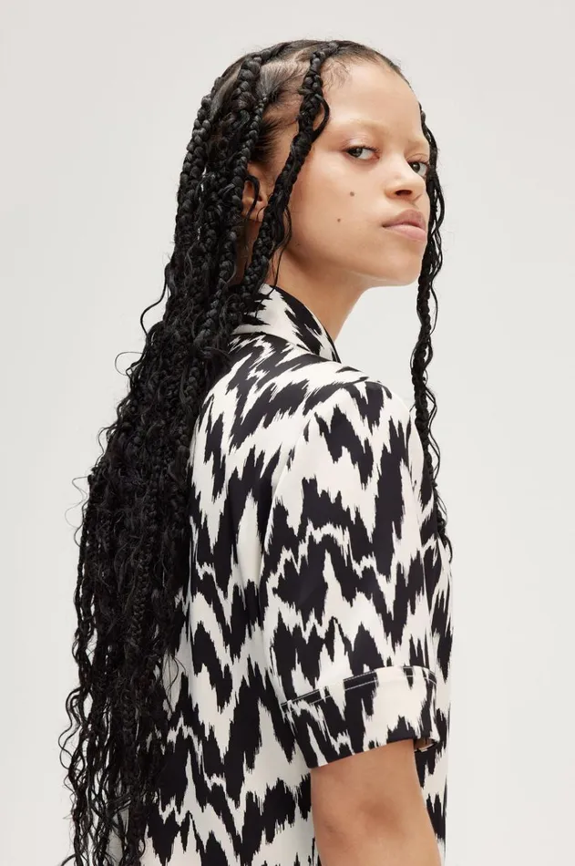 Women TShirts and Tops Fred Perry Animal Print Satin Shirt Ecru