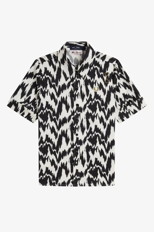 Women TShirts and Tops Fred Perry Animal Print Satin Shirt Ecru