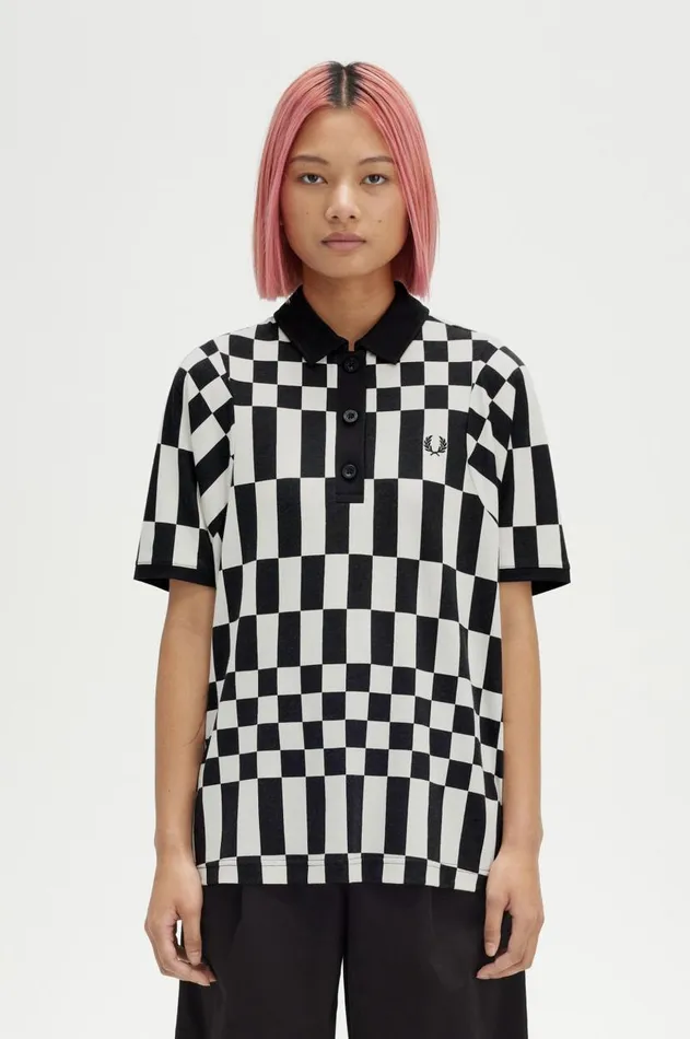Women TShirts and Tops Fred Perry Chequerboard Polo Shirt Black