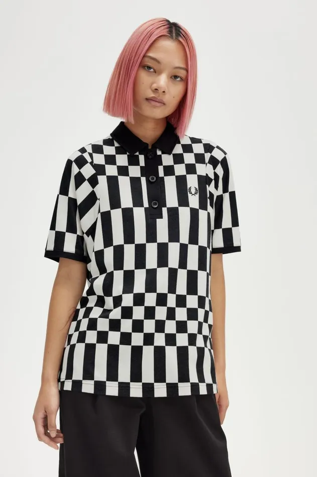 Women TShirts and Tops Fred Perry Chequerboard Polo Shirt Black