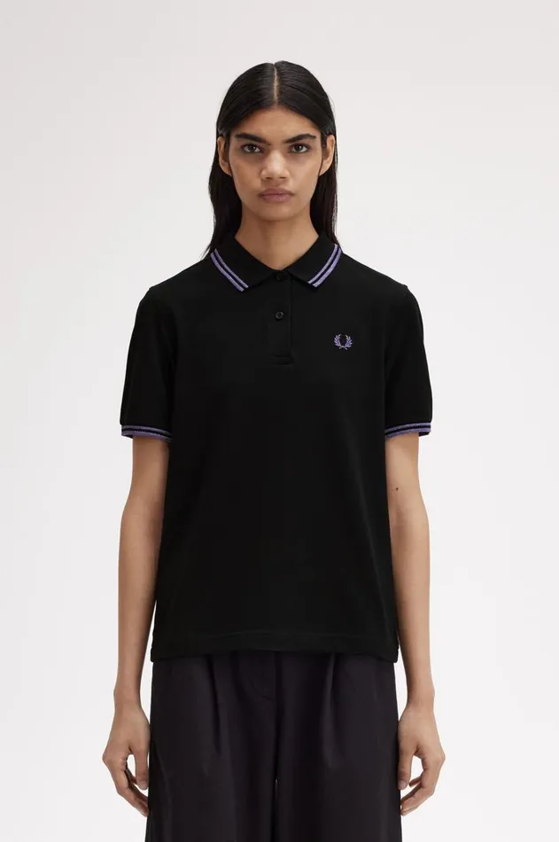 Women TShirts and Tops Fred Perry G3600 Blackmetallic Ultra Violetmetallic Ultra Violet