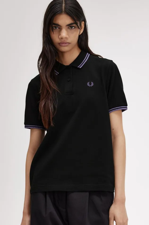 Women TShirts and Tops Fred Perry G3600 Blackmetallic Ultra Violetmetallic Ultra Violet