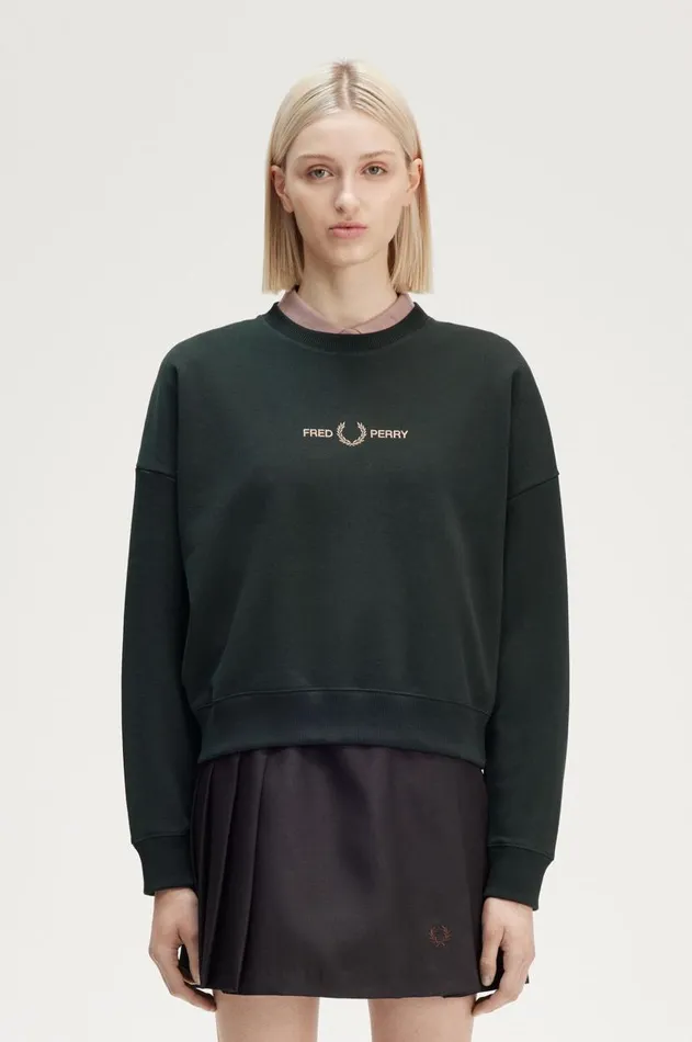 Women TShirts and Tops Fred Perry Metallic Branded Sweatshirt Night Green