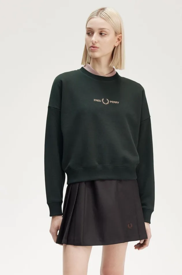 Women TShirts and Tops Fred Perry Metallic Branded Sweatshirt Night Green