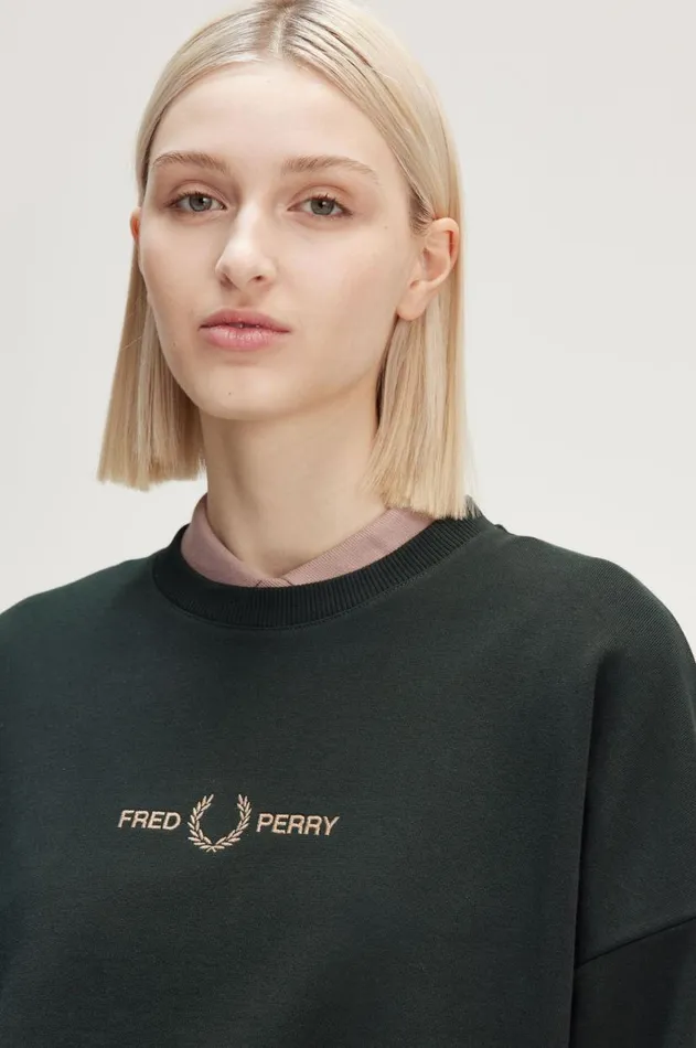 Women TShirts and Tops Fred Perry Metallic Branded Sweatshirt Night Green