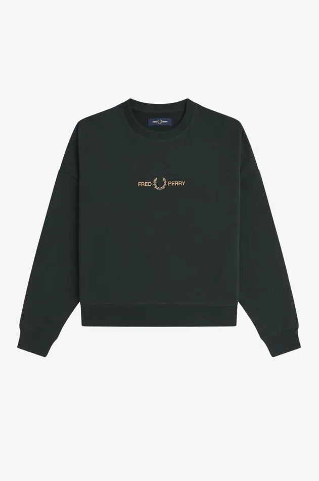 Women TShirts and Tops Fred Perry Metallic Branded Sweatshirt Night Green