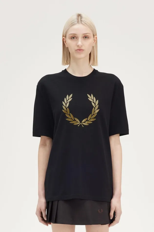 Women TShirts and Tops Fred Perry Metallic Laurel Wreath TShirt Black