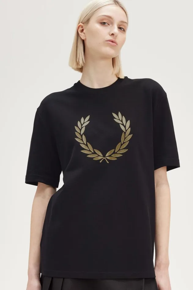Women TShirts and Tops Fred Perry Metallic Laurel Wreath TShirt Black
