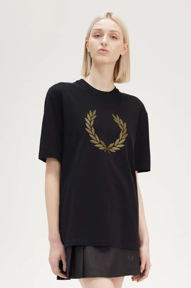 Women TShirts and Tops Fred Perry Metallic Laurel Wreath TShirt Black