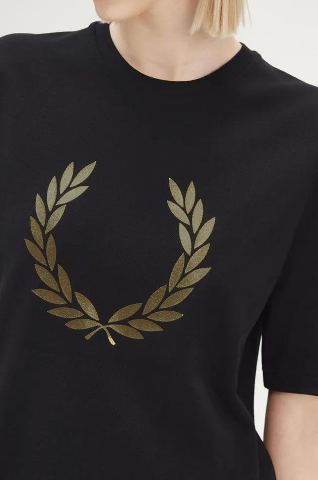 Women TShirts and Tops Fred Perry Metallic Laurel Wreath TShirt Black