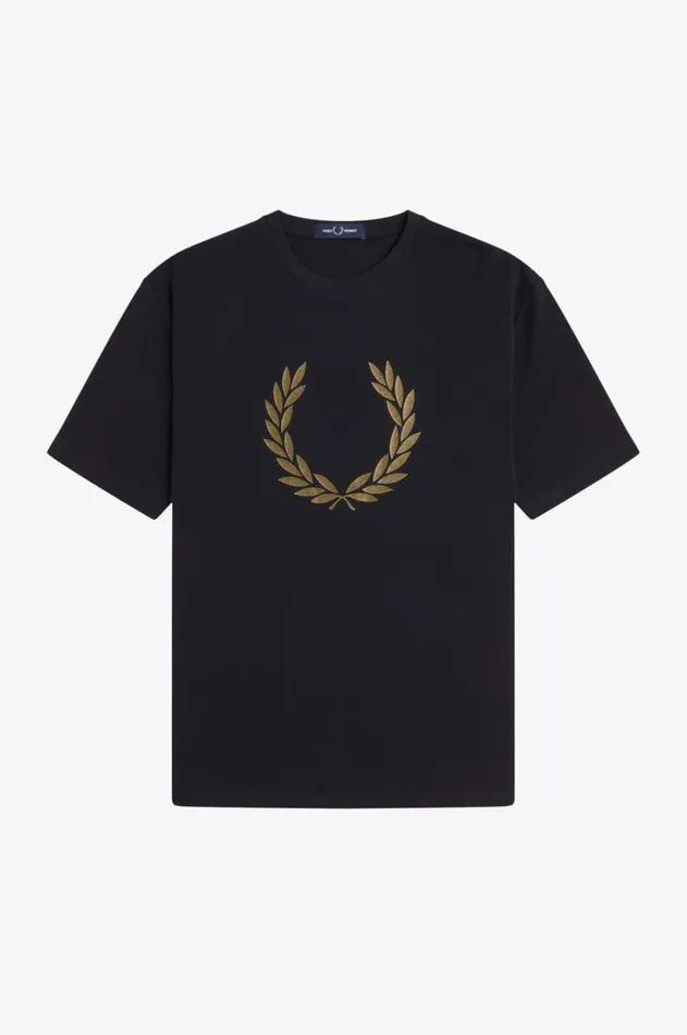 Women TShirts and Tops Fred Perry Metallic Laurel Wreath TShirt Black