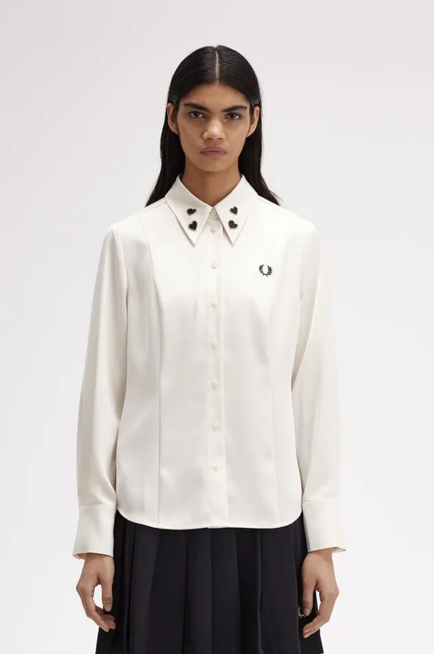 Women TShirts and Tops Fred Perry Satin Shirt Ecru