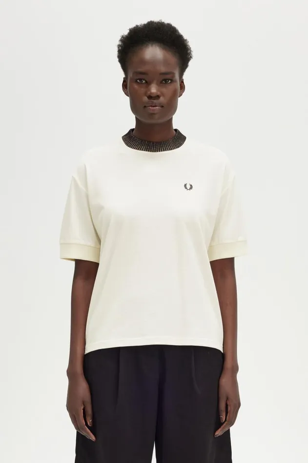 Women TShirts and Tops Fred Perry Space Dye Trim TShirt Ecru