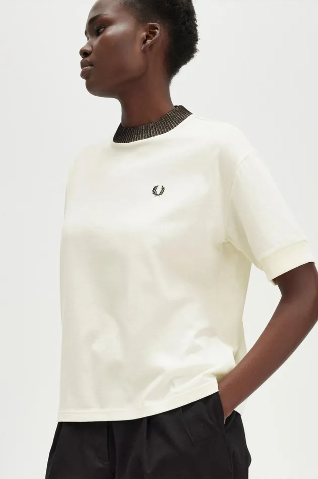 Women TShirts and Tops Fred Perry Space Dye Trim TShirt Ecru