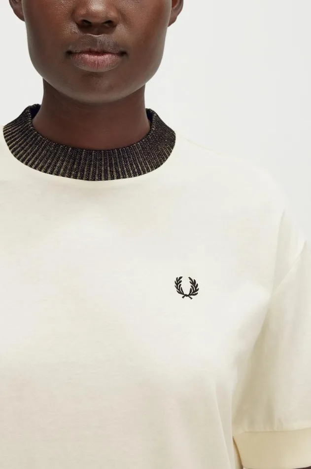Women TShirts and Tops Fred Perry Space Dye Trim TShirt Ecru