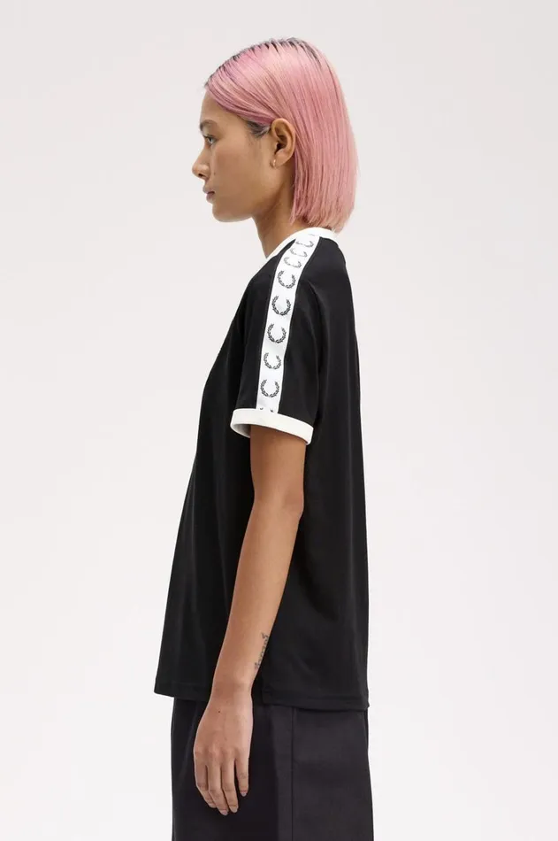 Women TShirts and Tops Fred Perry Taped Ringer TShirt Black