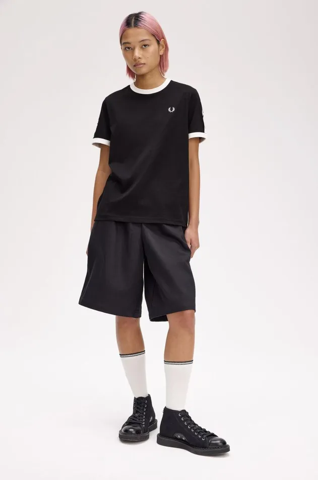 Women TShirts and Tops Fred Perry Taped Ringer TShirt Black