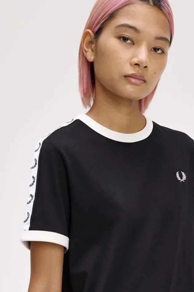 Women TShirts and Tops Fred Perry Taped Ringer TShirt Black