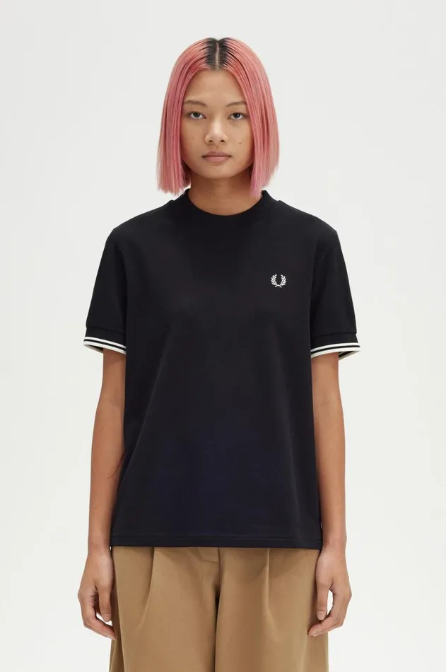 Women TShirts and Tops Fred Perry Twin Tipped Piqu TShirt Black