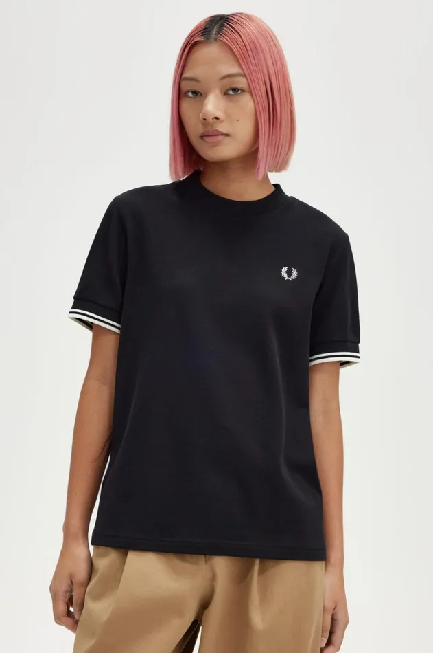 Women TShirts and Tops Fred Perry Twin Tipped Piqu TShirt Black