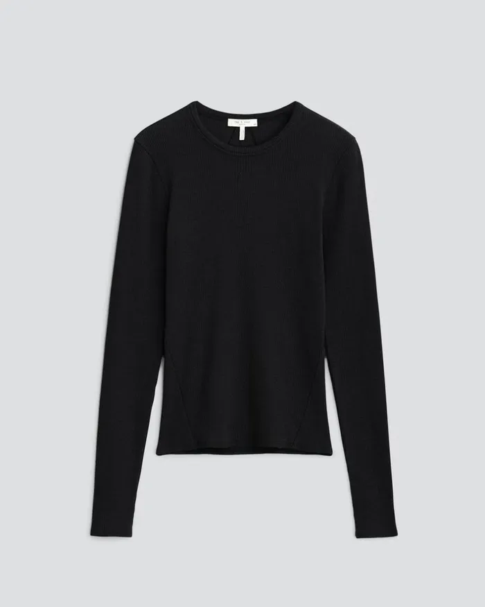 Women TShirts Rag 038 Bone Essential Rib Long Sleeve Tee Black