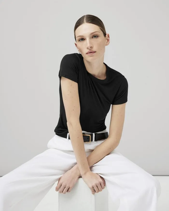 Women TShirts Rag 038 Bone Luca Short Sleeve Baby Tee Black