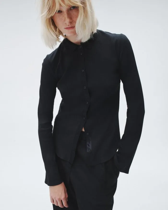 Women TShirts Rag 038 Bone Ribbed Button Down Shirt Black