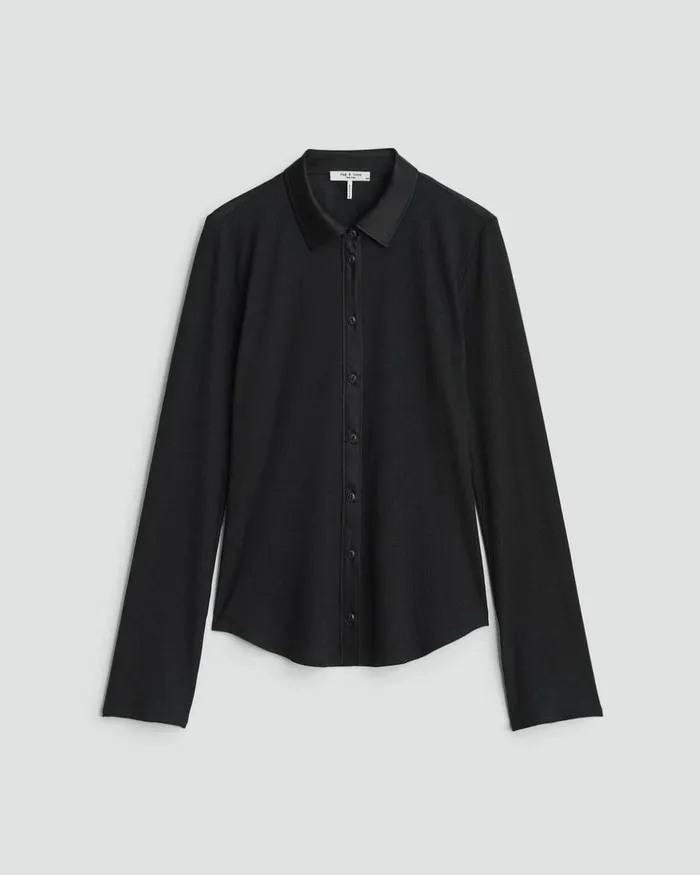 Women TShirts Rag 038 Bone Ribbed Button Down Shirt Black