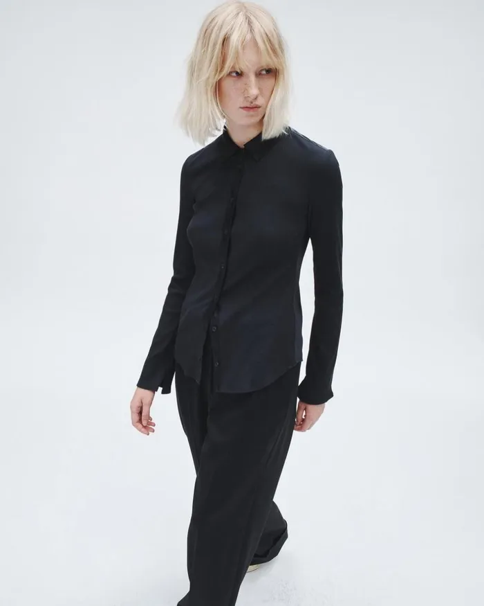 Women TShirts Rag 038 Bone Ribbed Button Down Shirt Black
