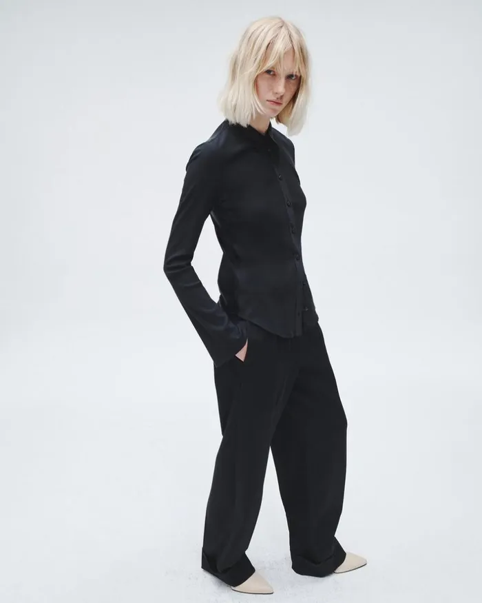 Women TShirts Rag 038 Bone Ribbed Button Down Shirt Black