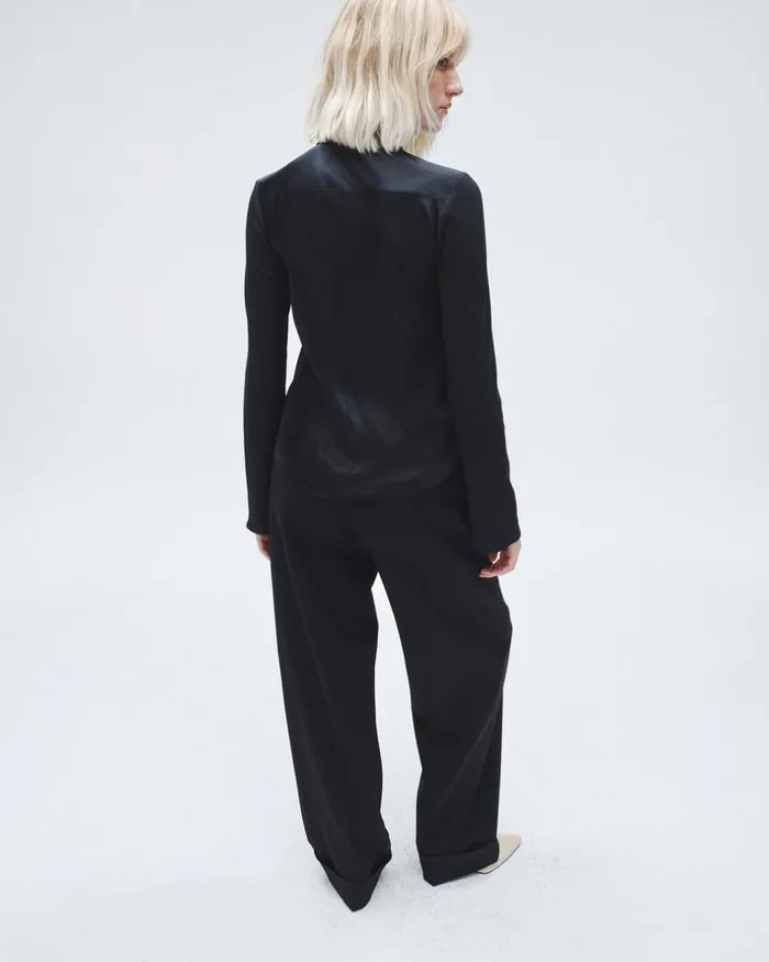 Women TShirts Rag 038 Bone Ribbed Button Down Shirt Black