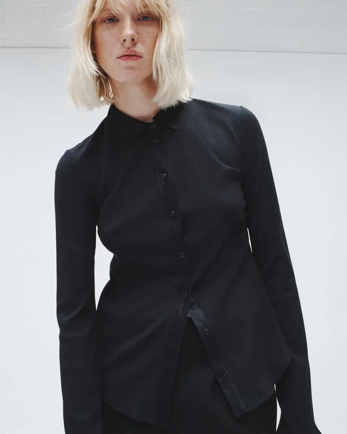 Women TShirts Rag 038 Bone Ribbed Button Down Shirt Black
