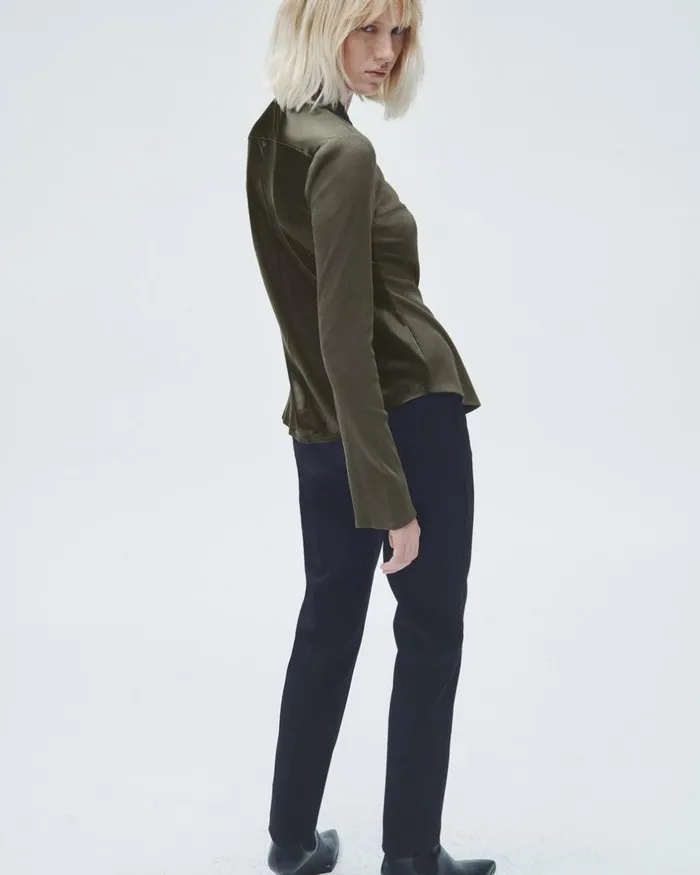 Women TShirts Rag 038 Bone Ribbed Button Down Shirt Olive Night