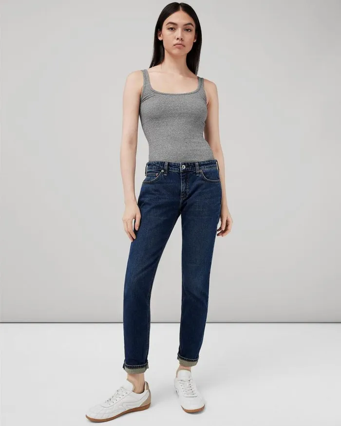 Women TShirts Rag 038 Bone The Essential Rib Scoopneck Tank Heather Grey