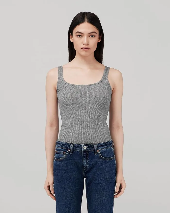 Women TShirts Rag 038 Bone The Essential Rib Scoopneck Tank Heather Grey