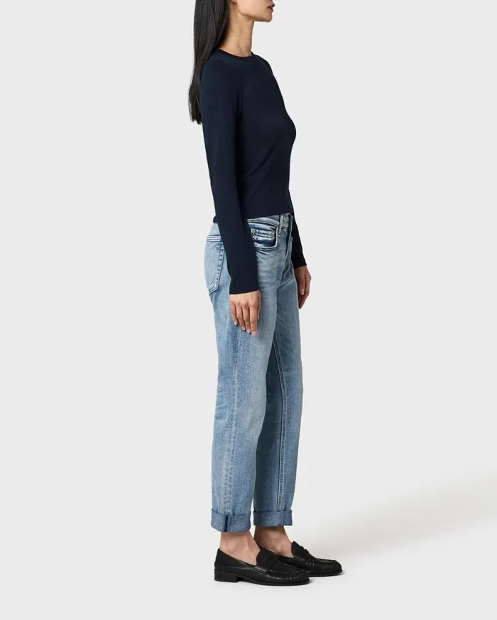 Women TShirts Rag 038 Bone The Knit Crew Long Sleeve Tee Navy