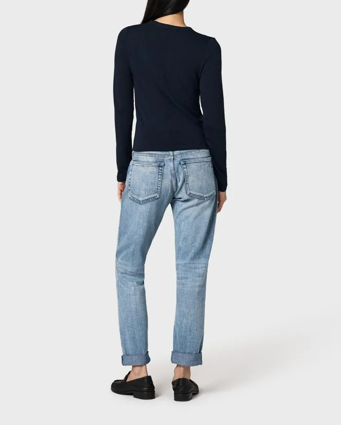 Women TShirts Rag 038 Bone The Knit Crew Long Sleeve Tee Navy
