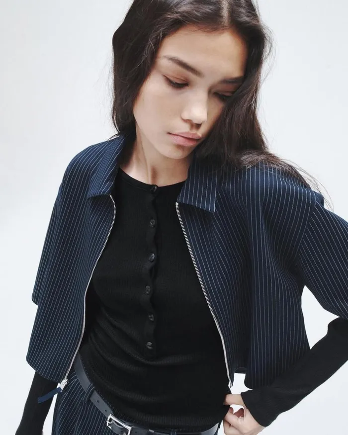 Women TShirts Rag 038 Bone The Knit Rib Henley Long Sleeve Tee Black