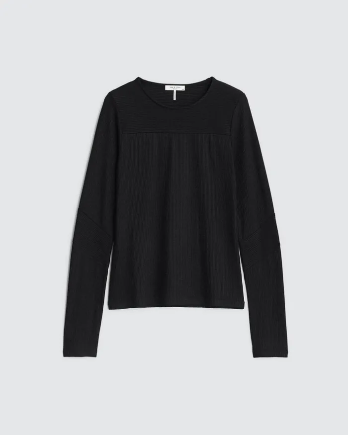 Women TShirts Rag 038 Bone The Knit Rib Paneled Crew Black