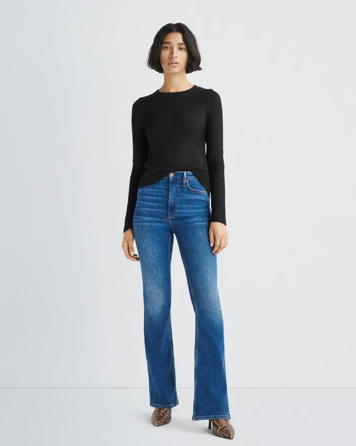 Women TShirts Rag 038 Bone The Knit Rib Paneled Crew Black