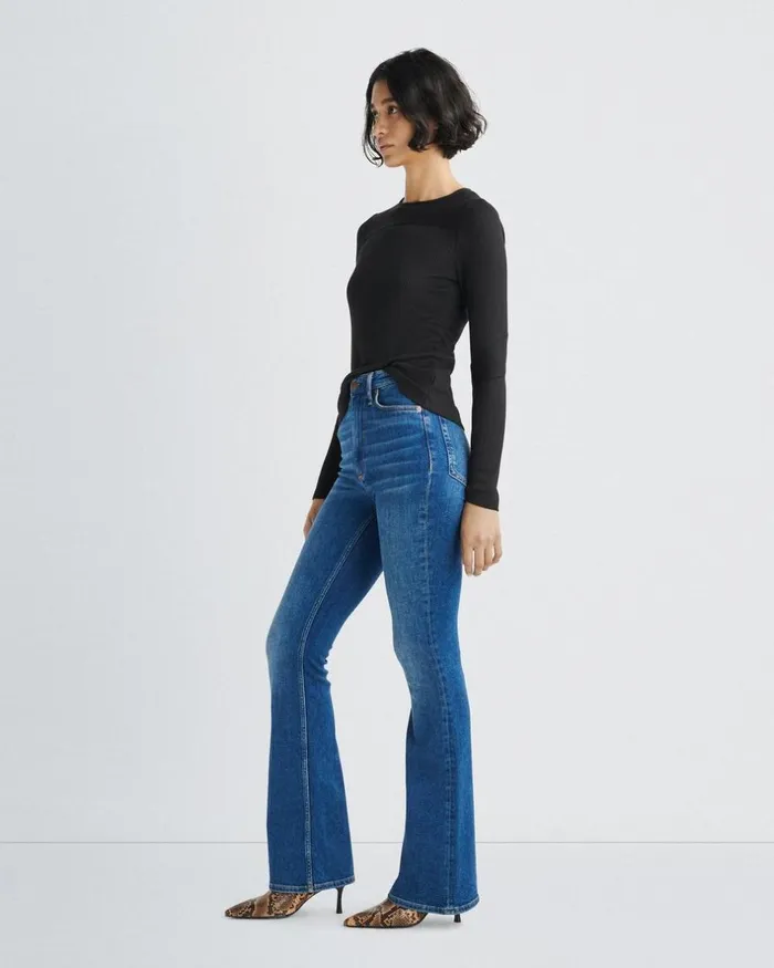 Women TShirts Rag 038 Bone The Knit Rib Paneled Crew Black