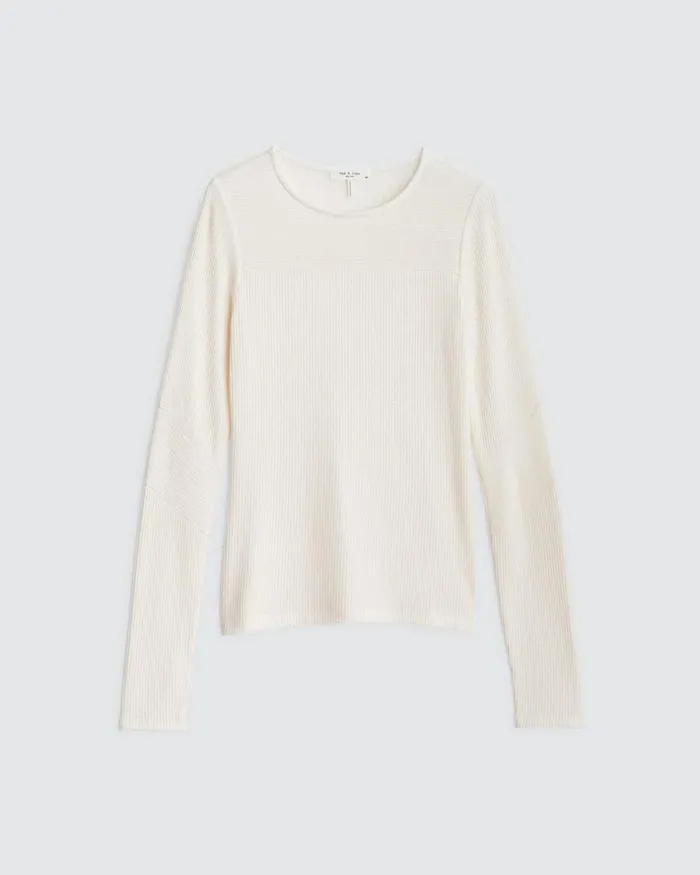 Women TShirts Rag 038 Bone The Knit Rib Paneled Crew Ivory