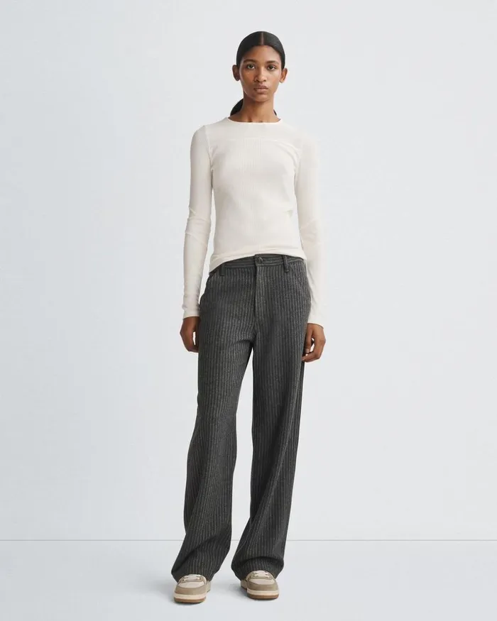 Women TShirts Rag 038 Bone The Knit Rib Paneled Crew Ivory