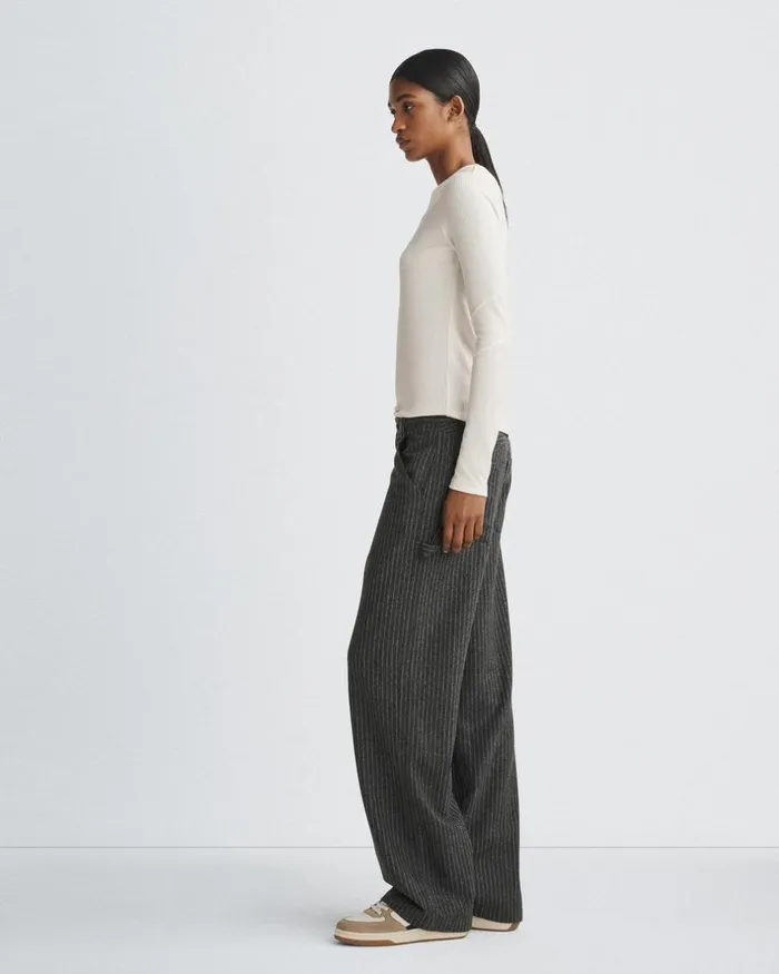 Women TShirts Rag 038 Bone The Knit Rib Paneled Crew Ivory