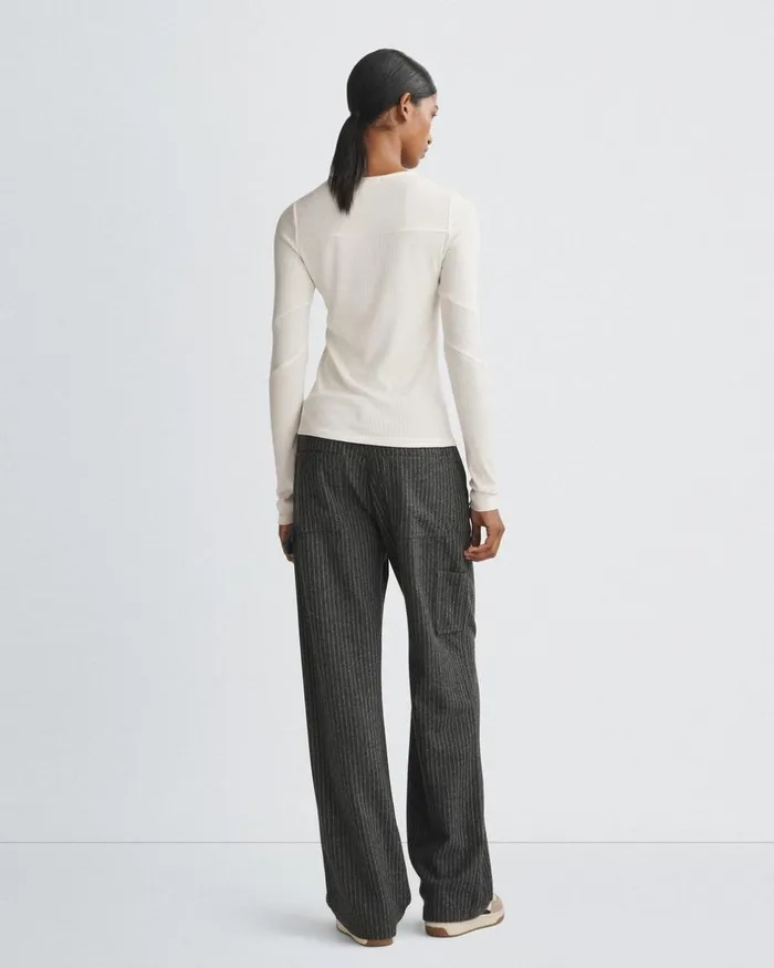 Women TShirts Rag 038 Bone The Knit Rib Paneled Crew Ivory